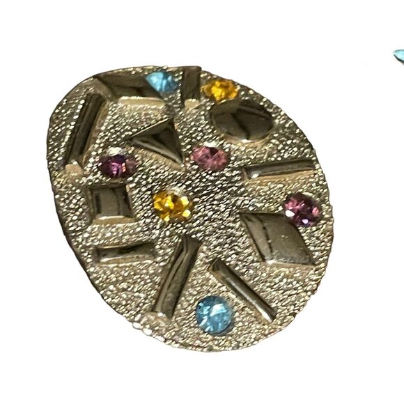 Vintage Sarah Coventry Clip On Earrings Sultana Gold Tone Multicolor Confetti - Picture 2 of 5